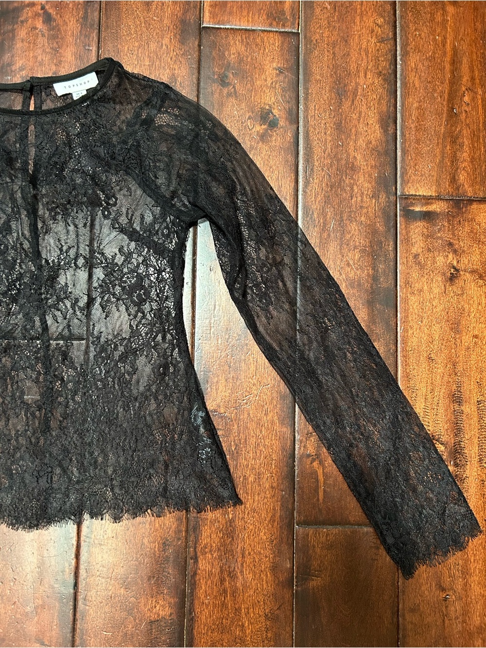 Topshop Black Lace Long Sleeve Blouse